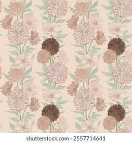 Abstract handmade floral, Flower pattern, original artwork seamless vector repeat, delivering finishes for wallpapers, elegant gift wraps, and fabrics.