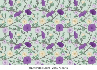 Abstract handmade floral, Flower pattern, original artwork seamless vector repeat, delivering finishes for wallpapers, elegant gift wraps, and fabrics.