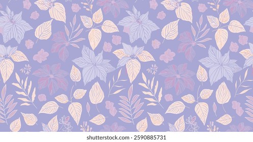 Abstract Handmade Floral seamless pattern in light purple, peach, and lavender tones, for gift wrap and wallpaper