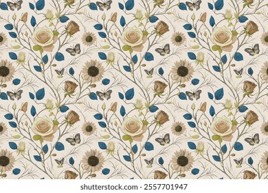 Abstract Handmade Floral textile patterns with digitally enhanced seamless, perfect for wall art, stylish fashion prints, and versatile wrapping paper.