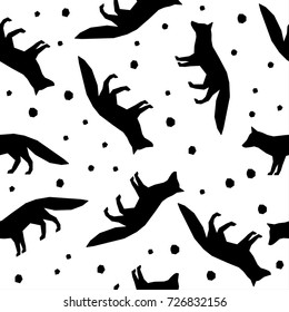 Abstract handmade fox seamless pattern background. Childish handcrafted wallpaper for design card, baby nappy, diaper, scrapbook, holiday wrapping paper, textile, bag print, t shirt etc.