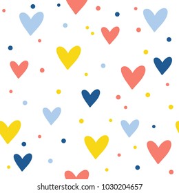 Abstract handmade heart seamless pattern background. Childish handmade craft for design card, cafe menu, wallpaper, gift album, scrapbook, holiday wrapping paper, baby nappy, bag print, t shirt etc.