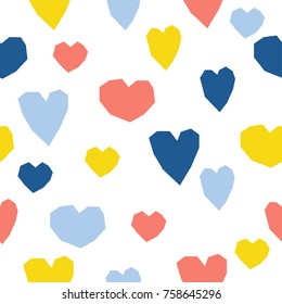 Abstract handmade heart seamless pattern background. Childish handcrafted heart wallpaper for design wedding card, valentine's day invitation, love album, holiday wrapping paper, bag print, t shirt.
