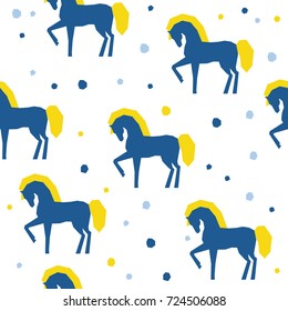 Abstract handmade horse seamless pattern background. Childish handcrafted wallpaper for design card, baby nappy, diaper, scrapbook, holiday wrapping paper, textile, bag print, t shirt etc.