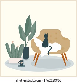 Abstract handmade plant illustration. Hand drawn plant for use in design for home interior prints, flower shop decor, wallpaper, bag or t-shirt print etc.