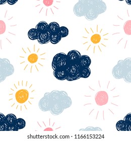 Abstract handmade seamless pattern background. Childish handcrafted wallpaper for design card, baby nappy, diaper, scrapbook, holiday wrapping paper, textile, bag print, t shirt etc.