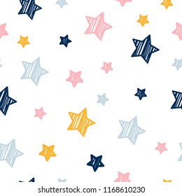 Abstract handmade seamless pattern background. Childish handcrafted wallpaper for design card, baby nappy, diaper, scrapbook, holiday wrapping paper, textile, bag print, t shirt etc.