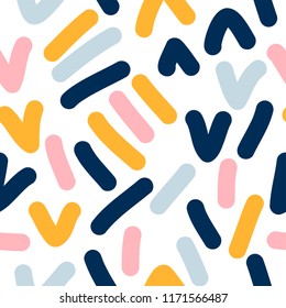 Abstract handmade seamless pattern background. Childish handcrafted wallpaper for design card, baby nappy, diaper, scrapbook, holiday wrapping paper, textile, bag print, t shirt etc.