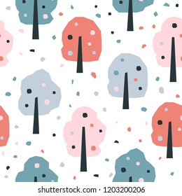 Patrón abstracto hecho a mano sin fisuras. Papel pintado de artesanía infantil para tarjeta de cumpleaños, pañal para bebé, publicidad de fiesta escolar, afiche de venta de tiendas, papel de envoltura de vacaciones, textil, bolsos impresos, pantalones etc.