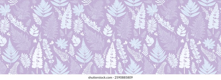 Abstract Handmade seamless pattern of stylized foliage in shades of purple and white, for gift wrap and wallpaper