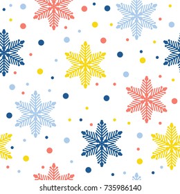 Abstract handmade snowflake seamless pattern background. Childish handcrafted snow wallpaper for design card, baby nappy, winter menu, holiday wrapping paper, bag print, t shirt etc.