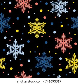 Abstract handmade snowflake seamless pattern background. Childish handcrafted snow wallpaper for design card, baby nappy, winter menu, holiday wrapping paper, bag print, t shirt etc.