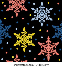 Abstract handmade snowflake seamless pattern background. Childish handcrafted snow wallpaper for design card, baby nappy, winter menu, holiday wrapping paper, bag print, t shirt etc.