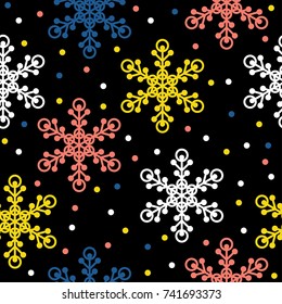 Abstract handmade snowflake seamless pattern background. Childish handcrafted snow wallpaper for design card, baby nappy, winter menu, holiday wrapping paper, bag print, t shirt etc.