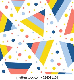 Abstract handmade  triangle seamless pattern background. Childish handcrafted wallpaper for design card, wallpaper, baby nappy, holiday wrapping paper, textile fabric, bag print, diaper, t shirt etc.
