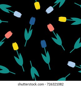 Abstract handmade tulip seamless pattern background. Childish handcrafted wallpaper for design card, baby nappy, diaper, scrapbook, holiday wrapping paper, textile, bag print, t shirt etc.