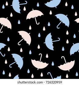 Abstract handmade umbrella and drop seamless pattern background. Childish handcrafted wallpaper for design card, baby nappy, diaper, scrapbook, holiday wrapping paper, textile, bag print, t shirt etc.