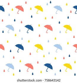 Abstract handmade umbrella and drop seamless pattern background. Childish handcrafted wallpaper for design card, baby nappy, diaper, scrapbook, holiday wrapping paper, textile, bag print, t shirt etc.