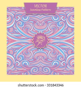 Abstract handmade wave background with seamless pattern and rose  in lilac light blue colors for banners or for package 