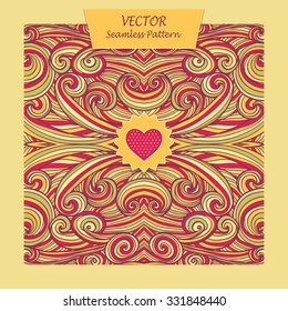 Abstract handmade wave background with seamless pattern and heart  in red green yellow  orange colors for banners or for package 