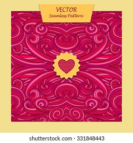 Abstract handmade wave background with seamless pattern and heart  in red  pink colors for banners or for package 