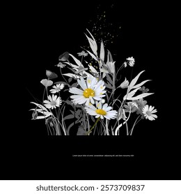 Abstract handmade wildflower print. Vector illustration isolate, hand drawn. 