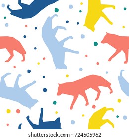 Abstract handmade wolf seamless pattern background. Childish handcrafted wallpaper for design card, baby nappy, diaper, scrapbook, holiday wrapping paper, textile, bag print, t shirt etc.