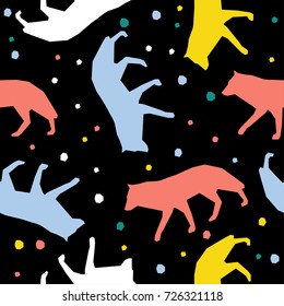 Abstract handmade wolf seamless pattern background. Childish handcrafted wallpaper for design card, baby nappy, diaper, scrapbook, holiday wrapping paper, textile, bag print, t shirt etc.