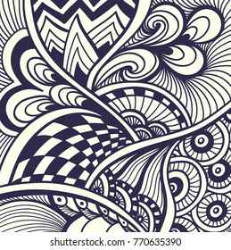 Abstract handmade Zen tangle Zen doodle  background  black on white for coloring page, or adult relax coloring book or for decoration package or for print on T-Shirt or for wallpaper and other things