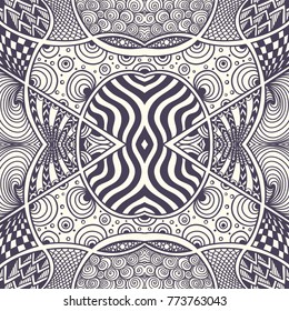 Abstract handmade Zen tangle Zen doodle  seamless pattern   black on white for coloring page or adult relax coloring book or for decoration package or for wallpaper and other things
