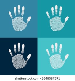 Abstract Handprint Fingerprint Pattern in Quad Color Grid Design
