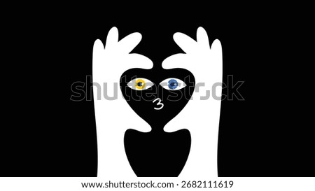 Abstract hands with eyes and lips forming surreal black figure