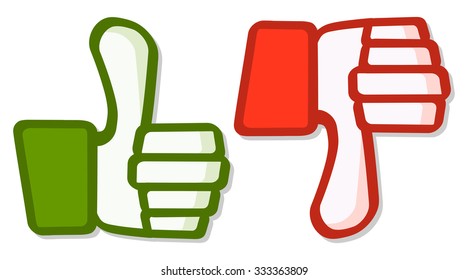 abstract hands in green and red symbolizing like and dislike