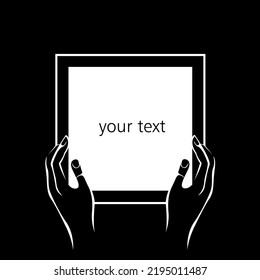 Abstract hands holds a square. Vector illustration in a minimalistic style with copy space for text.