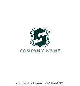 abstract hands as initial letter S logo vector. ‍S Letter Logo Design Vector, Emblem, two-hand logo vector Concept, Creative Symbol Icon design. Green abstract two Hands helping logo design template