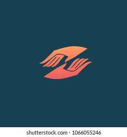 Abstract hands logo icon vector design. Health, help, support Center, care, vector logo. Vector illustration, Graphic Design Editable Design. Handshake logo. Communication web icon.