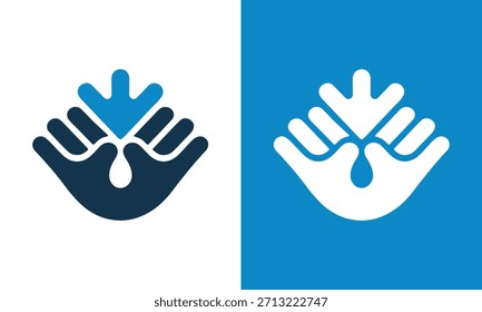 Abstract hands symbolizing care and cleanliness with a droplet of water or liquid