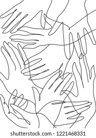 Abstract hands together. Line art