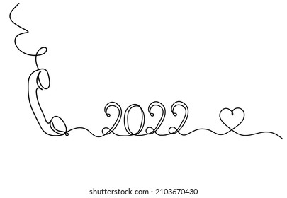 Abstract handset with 2022 year as line drawing on white background. Vector