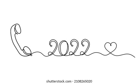Abstract handset with 2022 year as line drawing on white background. Vector