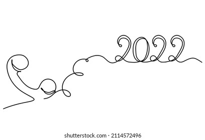 Abstrakter Handapparat mit 2022 Jahr als Linienzeichnung auf weißem Hintergrund. Vektorgrafik