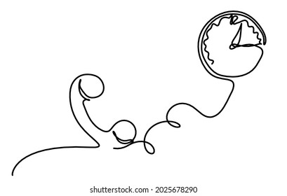Abstract handset with clock as line drawing on white background. Vector