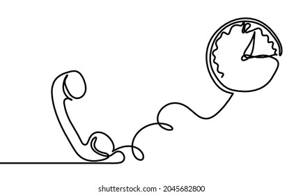 Abstract handset with clock as line drawing on white background. Vector
