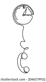 Teléfono abstracto con reloj como plano de línea sobre fondo blanco. Vector