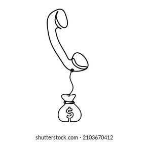 Abstract handset with dollar as line drawing on white background. Vector