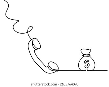 Abstract  handset with dollar as line drawing on white background. Vector