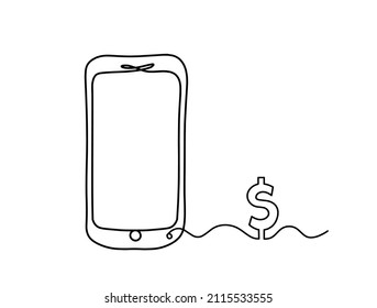 Abstract  handset with dollar as line drawing on white background. Vector