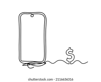 Abstrakter Handapparat mit Dollar als Linienzeichnung auf weißem Hintergrund. Vektorgrafik