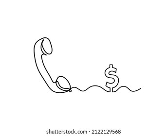 Abstract  handset with dollar as line drawing on white background. Vector