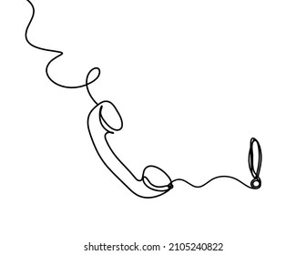 Abstract handset with exclamation mark as line drawing on white background. Vector